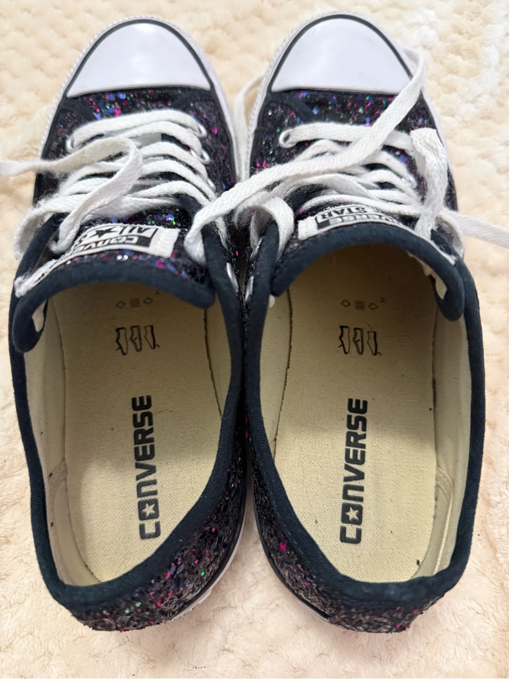 Converse Black Glitter Low Top Sneakers with Multicolor Sparkle Women’s size 8 - Picture 6 of 8